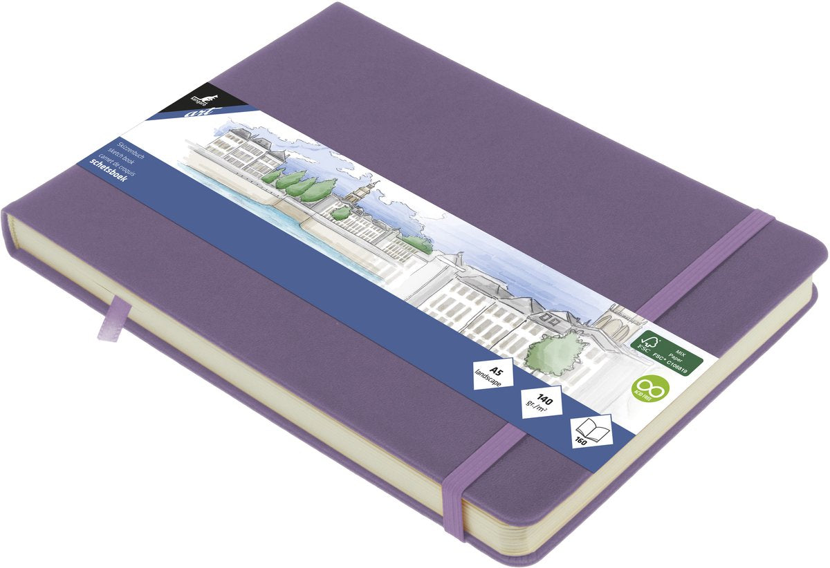 Kangaro Skizzenbuch A5 Querformat – Heideviolett – mit Gummiband und Band – K-861313