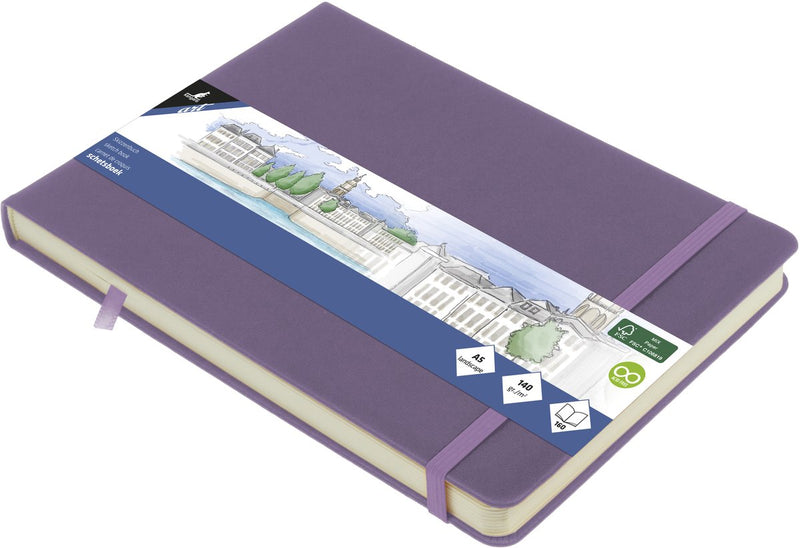 Kangaro Skizzenbuch A5 Querformat – Heideviolett – mit Gummiband und Band – K-861313