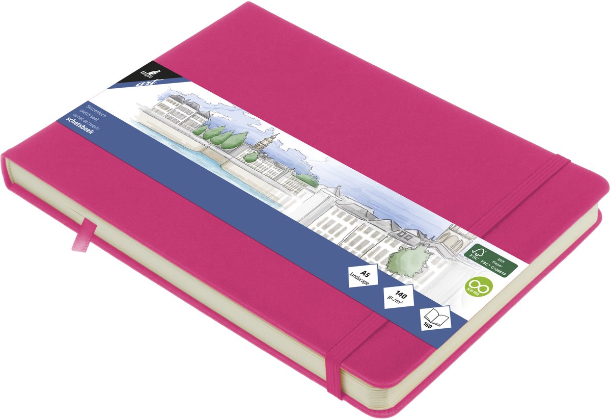 Kangaro-Skizzenbuch – A5 Querformat – Pink – mit Gummiband und Band – K-861310