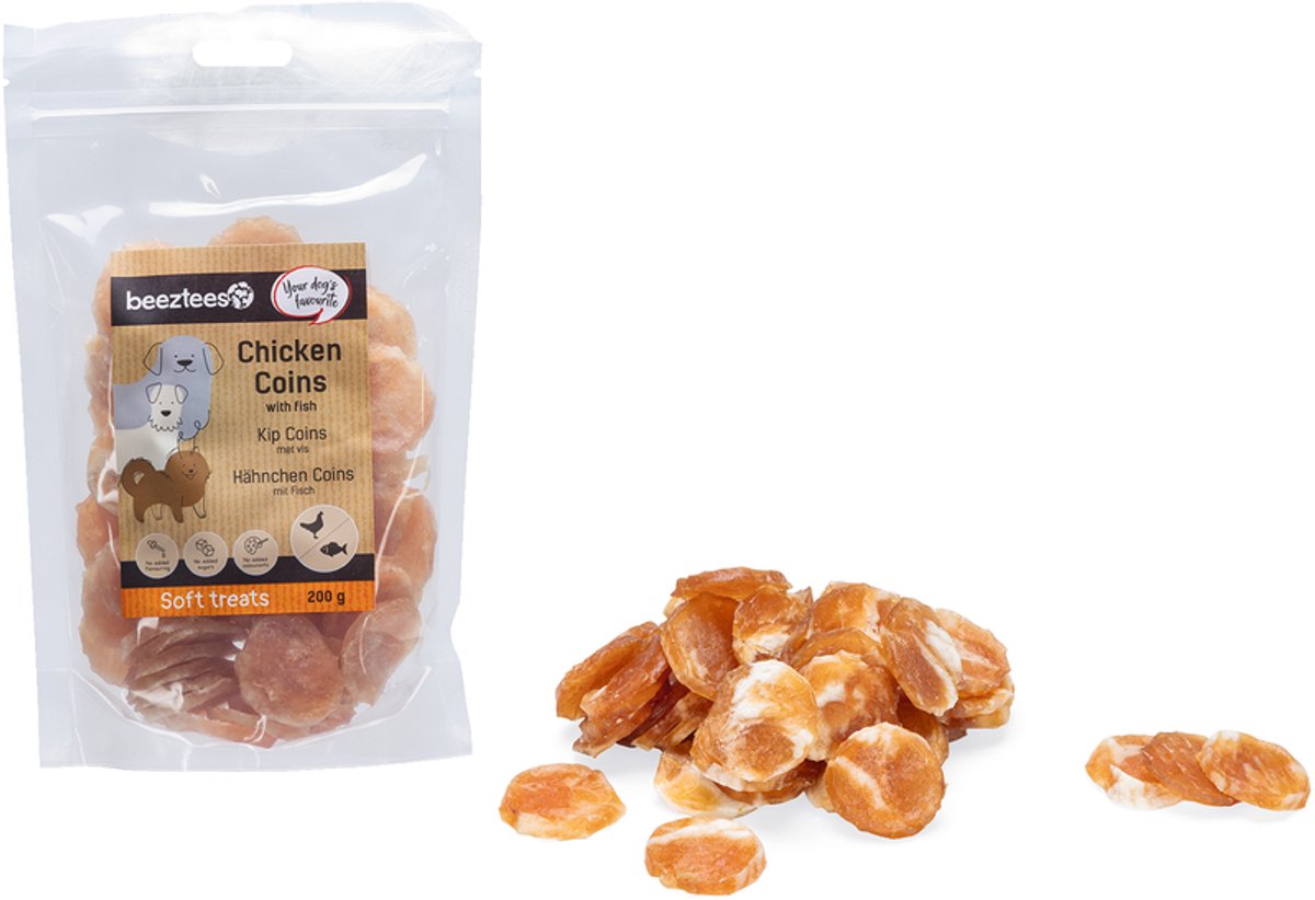 Beeztees leckere Leckereien Hühnermünzen mit Fisch – Hundesnacks – Hundekekse – Hundeleckerlis – 200 Gramm