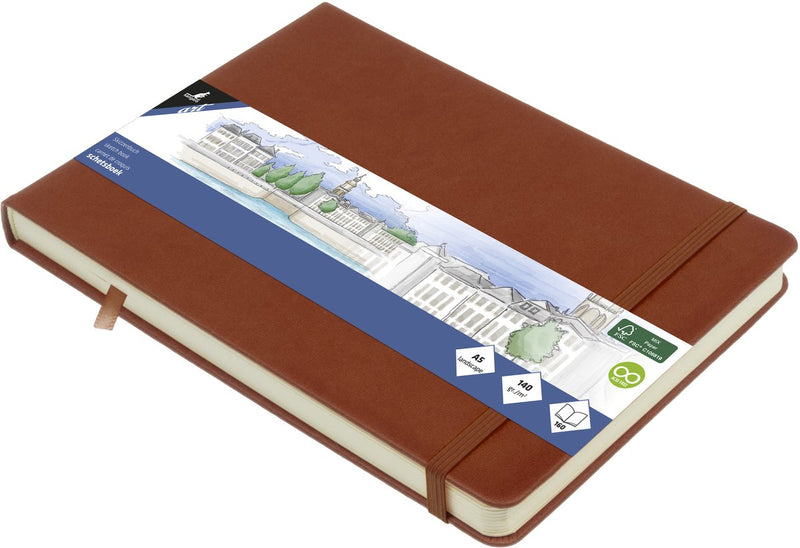 Kangaro Skizzenbuch A5 Querformat – Cognac – Hardcover – mit Gummiband und Band