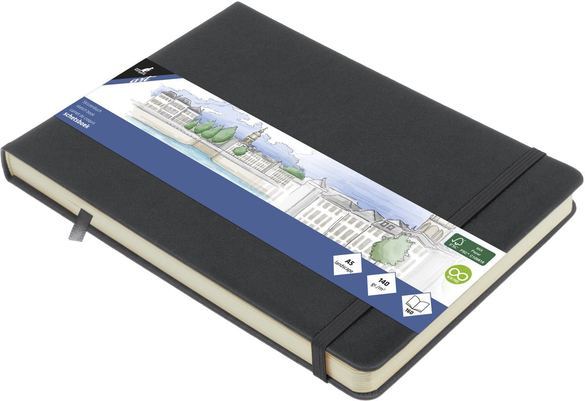 Kangaro Skizzenbuch A5 Querformat – Kaltgrau – Hardcover-Einband – mit Gummiband und Band – K-861235