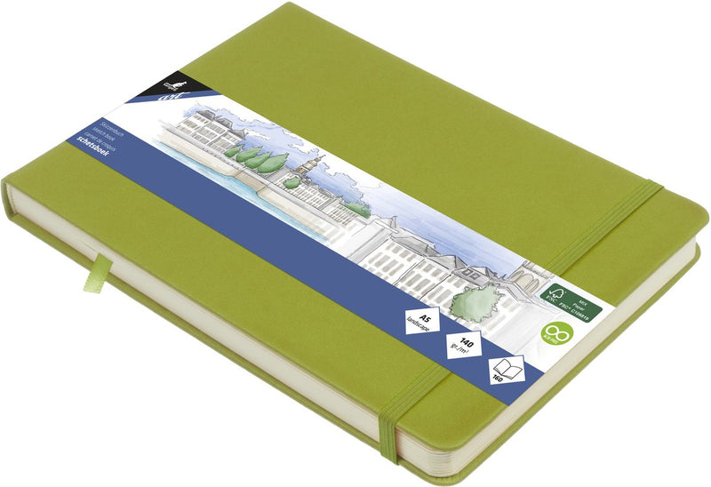 Kangaro Skizzenbuch A5 Querformat – Lindgrün – Hardcover-Einband – mit Gummiband und Band – K-861239