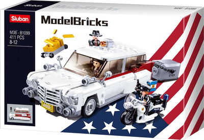 Sluban Modellsteine Amerikanischer Räuberwagen Bauspielzeug für Kinder ab 8 Jahren – Konstruktionsspielzeug Modellbau – Baukasten mit 411 Bausteinen – M38-B1099