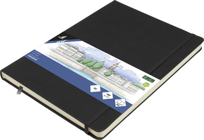 Kangaro Skizzenbuch A4 – Schwarz – PU-Hardcover – mit Gummiband und Band – Skizzenblock – Skizzenbücher – K-861240