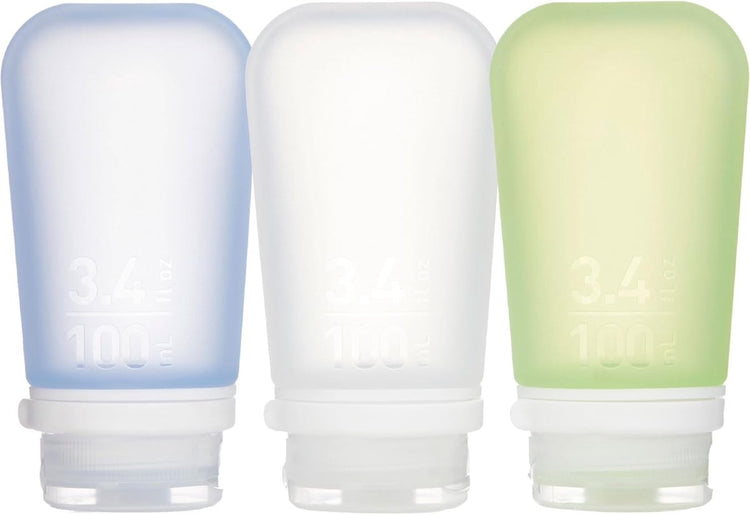 Human Gear – Gotoob+ 3er-Pack groß – Reiseflasche – auslaufsicher – 100 ml – klares Grünblau