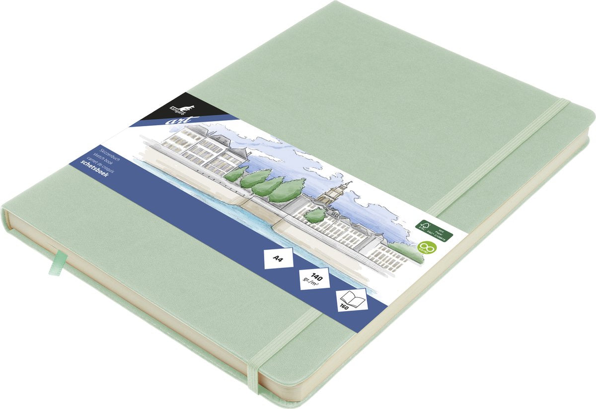 Kangaro-Skizzenbuch – A4 – Mintgrün – PU-Hardcover – mit Gummiband und Band – K-861244