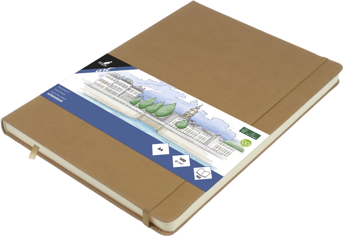 Kangaro Skizzenbuch A4 – Taupe – Hardcover – mit Gummiband und Band