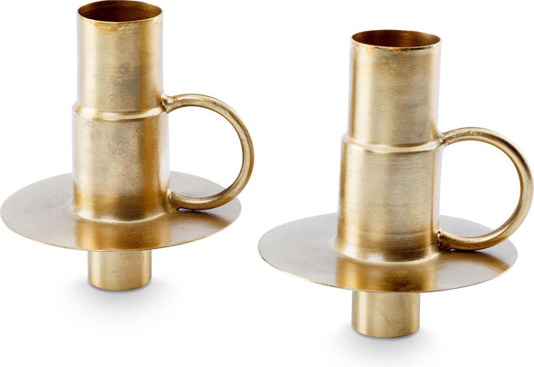 Vtwonen Set mit 2 Flaschenkerzenhaltern aus Metall, goldfarben, 7 x 8,5 cm