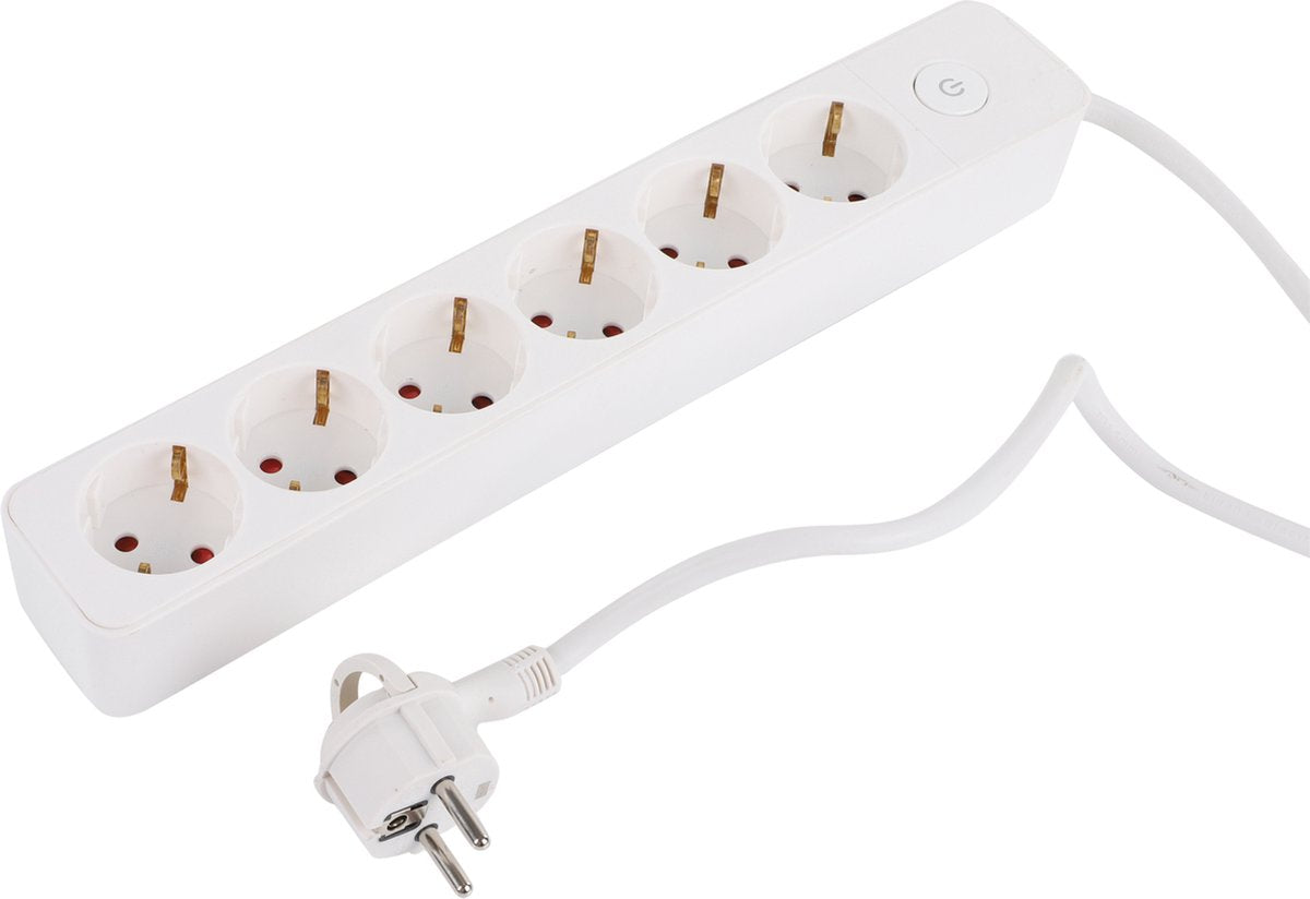 Q-Link-Steckdose - 6-fach - mit Schalter - flach - 3 x 1,5 mmâ² - 1,5 m - PVC - weiß