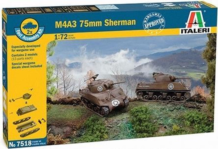 Italeri Modellbausatz Militärfahrzeuge – 7518 M4A3 75 mm Sherman-Panzer – 2 Schnellbausätze aus Kunststoff – 1:72 – Modellbau