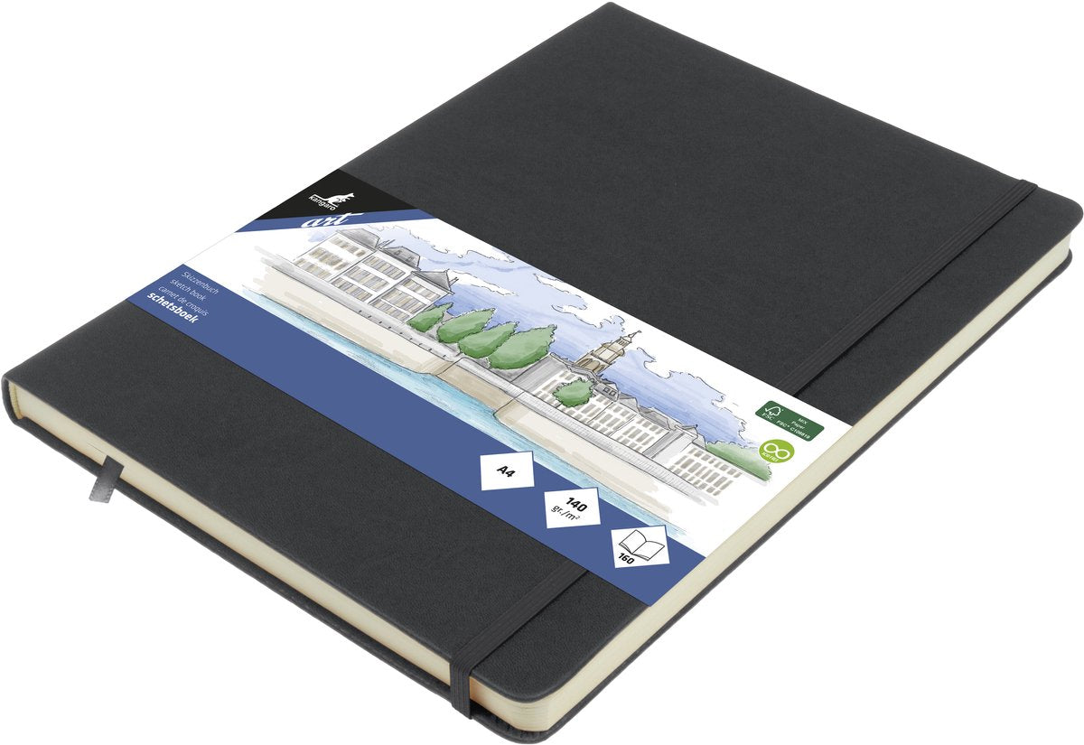 Kangaro-Skizzenbuch A4 – Kaltgrau – Hardcover – mit Gummiband und Band