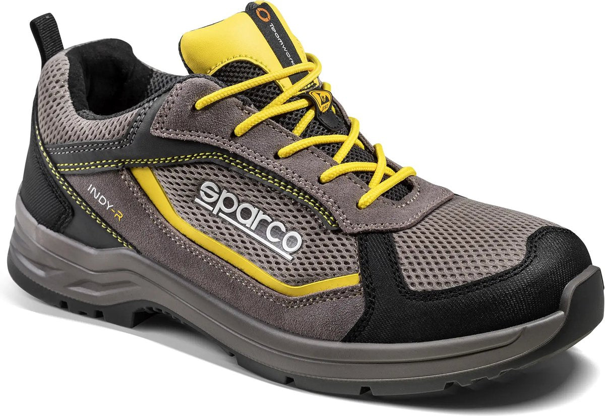 Sparco Indy Edmonton – Sicherheitsschuh S1PS mit Flexgrip+-Sohle und atmungsaktivem Mesh – Beige-Gelb – Größe – 43