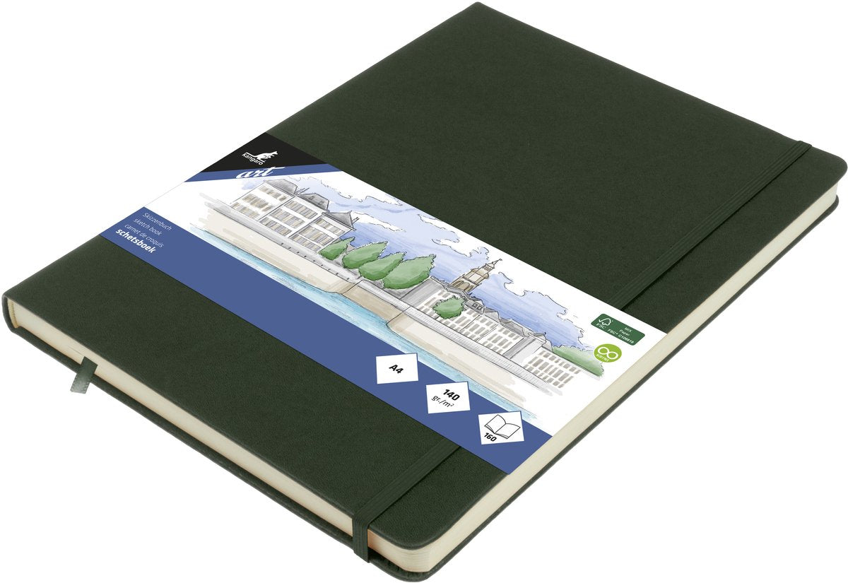 Kangaro-Skizzenbuch A4 – Waldgrün – Hardcover – mit Gummiband und Band – k-861248