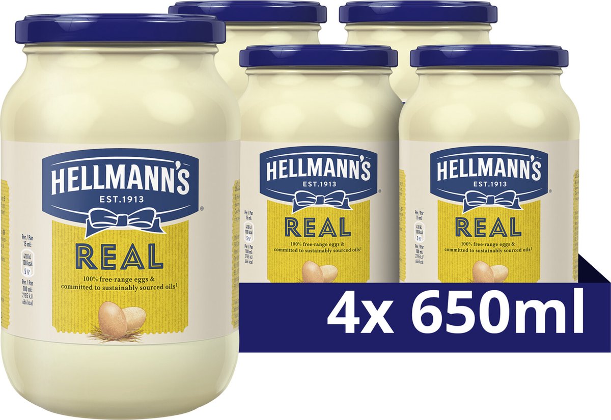 Hellmann's echt - echt - hergestellt mit Eiern aus Freilandhaltung - 4 x 650 ml