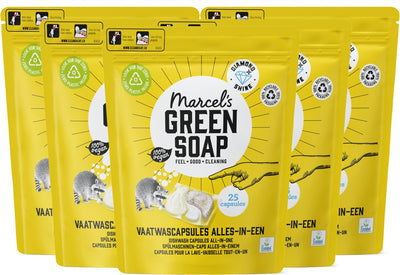 Marcel's Green Soap Spülmaschinenkapseln – Öko-All-in-One – 5 x 25 Stück – 125 Wäschen
