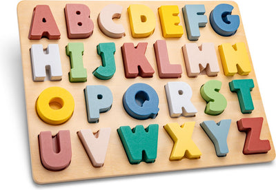 Woet® Holz-Alphabet-Puzzle – ABC-Großbuchstaben A bis M Z – buntes Lernpuzzle – Alphabet lernen – FSC – Kleinkindspielzeug – ab 2 Jahren