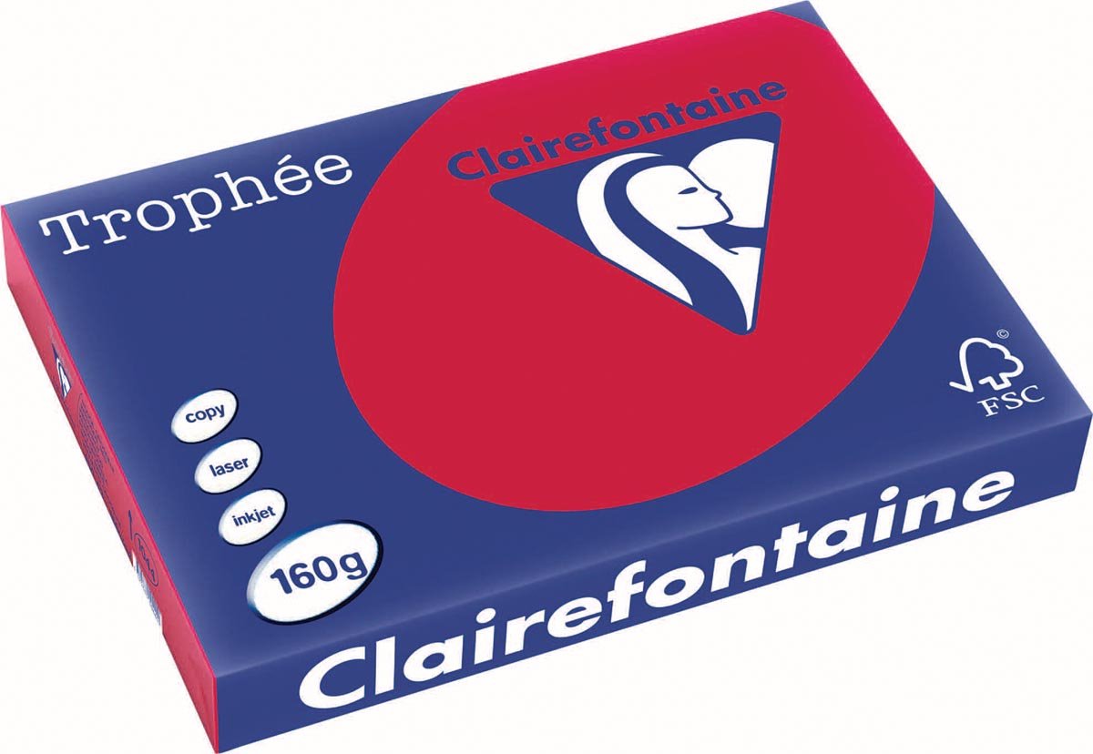 Clairefontaine Trophäe intensiv, farbiges Papier, A3, 160 g, 250 Blatt, Kirschrot