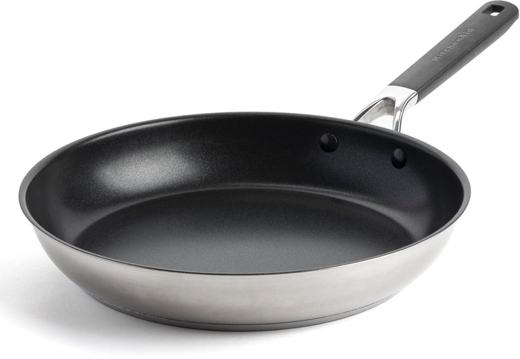 Kitchenaid Edelstahl-Bratpfanne 28 cm – PFA-freie Antihaftbeschichtung – Induktions-Bratpfanne – Keramikpfanne – ofenfest bis 160 °C – Kaltgriffe – Silber