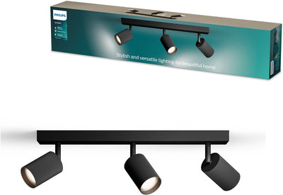 Philips Wyatt Aufbaustrahler – LED-Gu10-Fassung – ausrichtbar – 3 Lichtpunkte – Clickfix – Schwarz