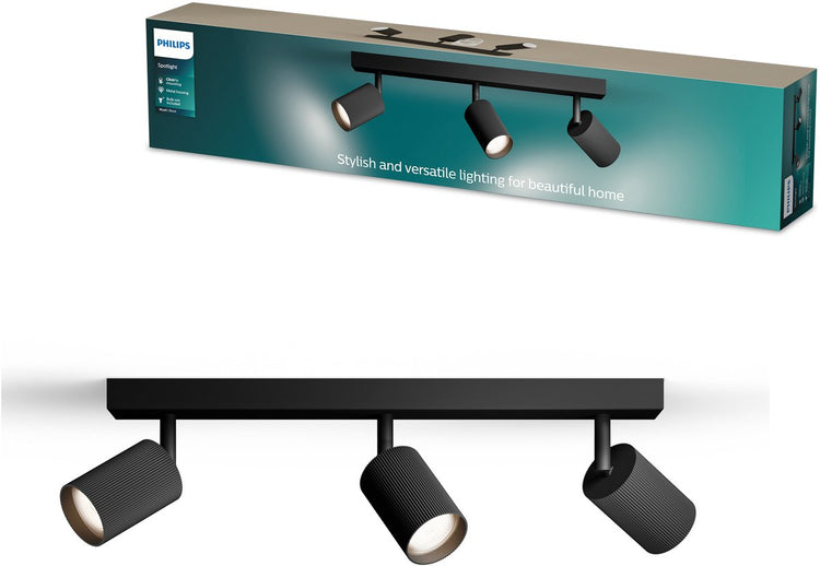 Philips Wyatt Aufbaustrahler – LED-Gu10-Fassung – ausrichtbar – 3 Lichtpunkte – Clickfix – Schwarz