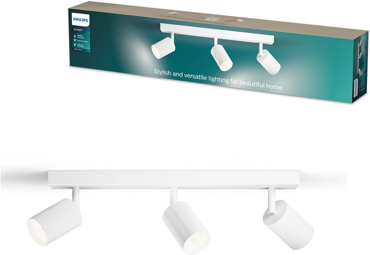 Philips Wyatt Aufbaustrahler – LED-GU10-Fassung – ausrichtbar – 3 Lichtpunkte – Clickfix – Weiß