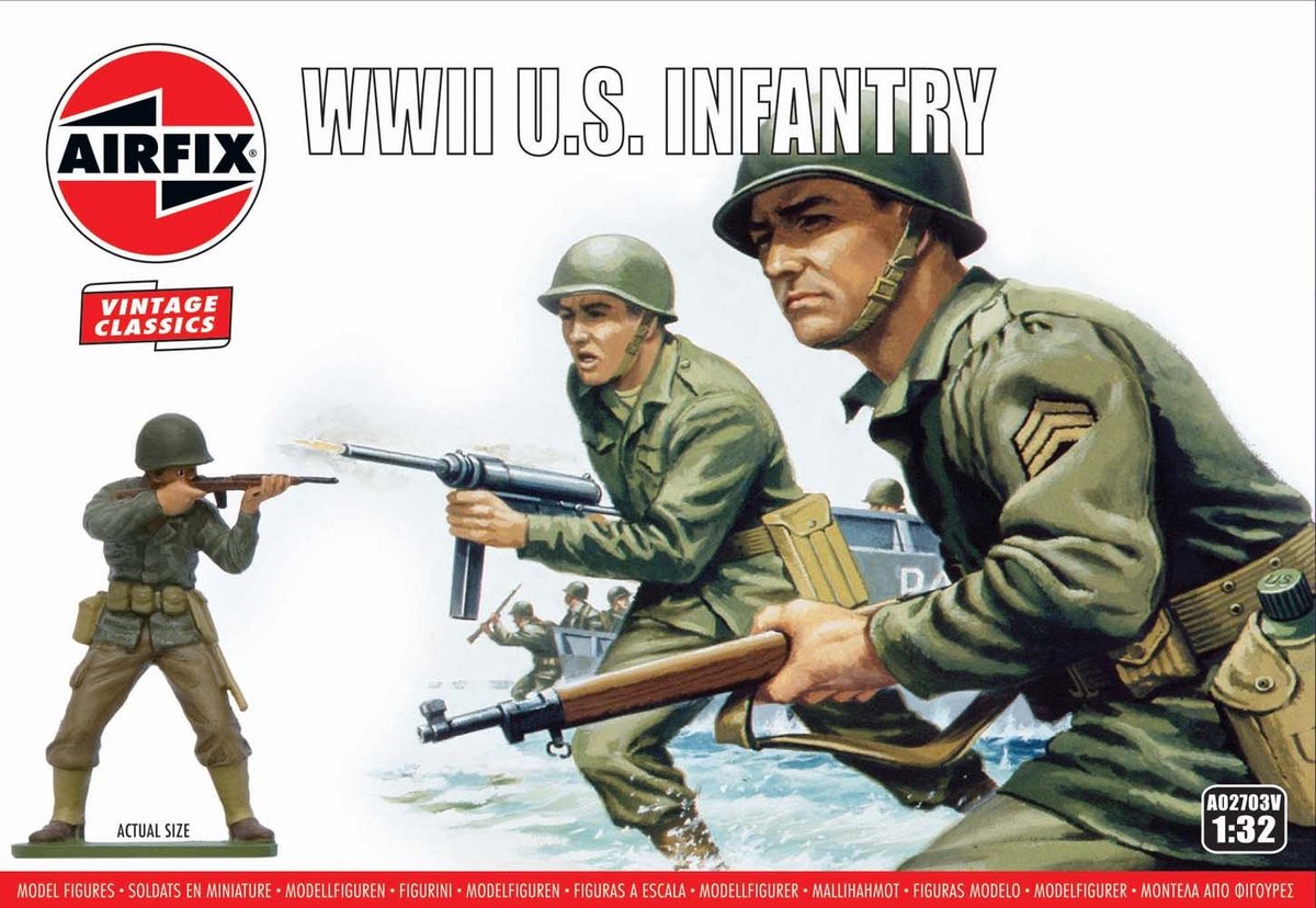 Airfix Modellbausatz Militärfahrzeuge – 02703v Wwii U.S. Infanterie - Figuren aus Kunststoff - 1:32 - Modellbau