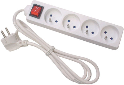 Perel-Steckdosenleiste mit Schalter, 4 Steckdosen mit Erdungsstift (Typ E), Kabel 1,5 m, 3G1,5, Innenbereich, weiß