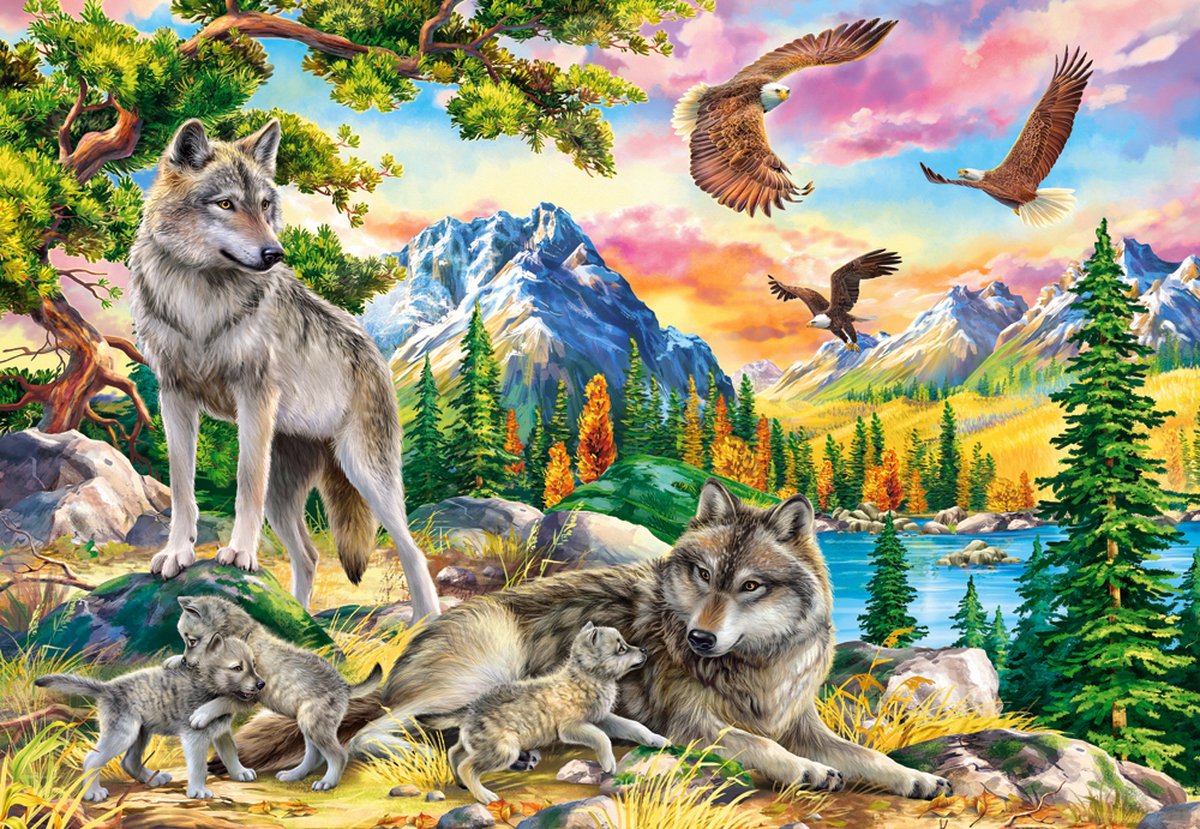 Castorland Puzzle Wolfsfamilie und Adler – 1000 Teile.
