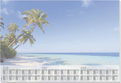 Sigel Schreibtischunterlage – Strand – mit Kalender 2026 2027 2028 – Größe A2 – 30 Blatt zerreißbar – si-h6470