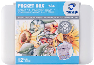 Van Gogh • Aquarellfarben-Taschenbox Naturtöne mit 12 Farben in halben Näpfchen