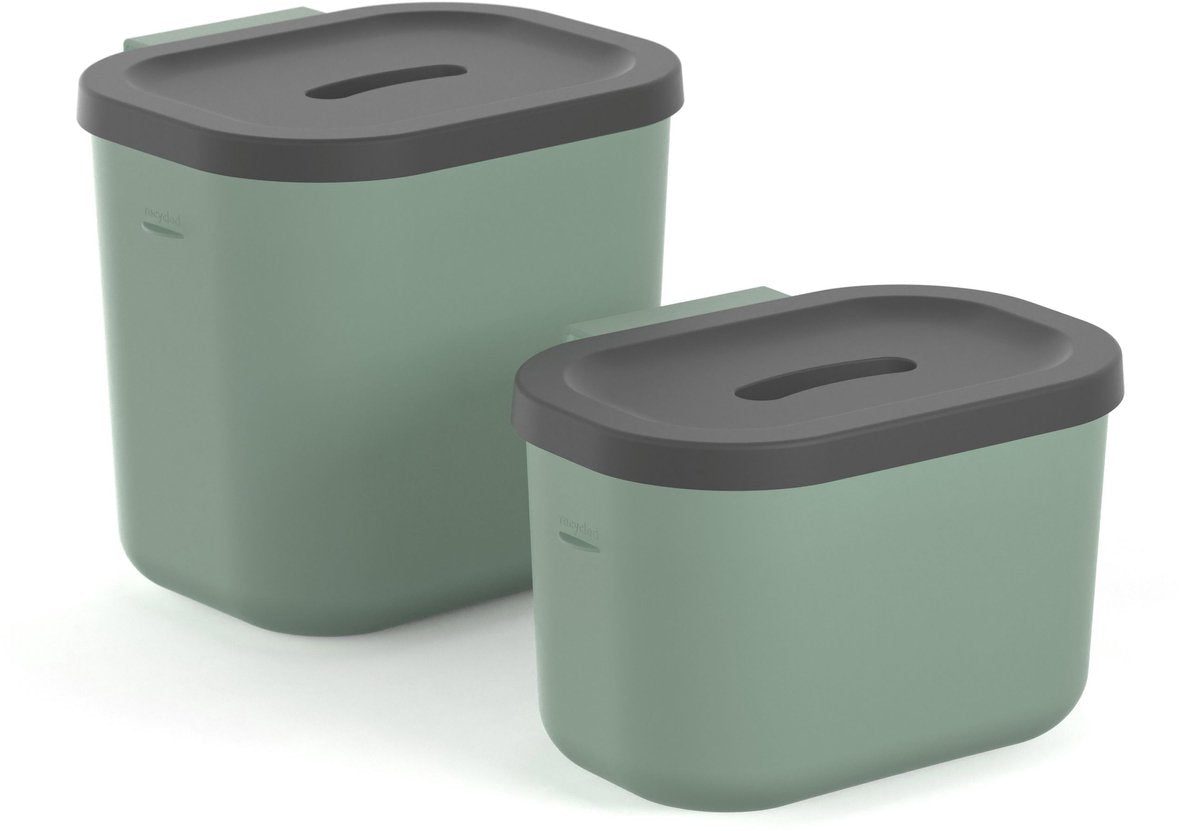 Rotho Set Bioabfallbehälter - Komposteimer - 2-teilig (3,2 ltr + 6 ltr) - 100 % recycelter Kunststoff - Salsa - Grün