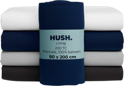 Stille. Living Hush Living Spannbetttuch Perkal – 100 % Baumwolle – 200 tc – extra frisch und kühl – stark und langlebig – rundum elastisch – 90 x 200 + 30 cm – Marineblau