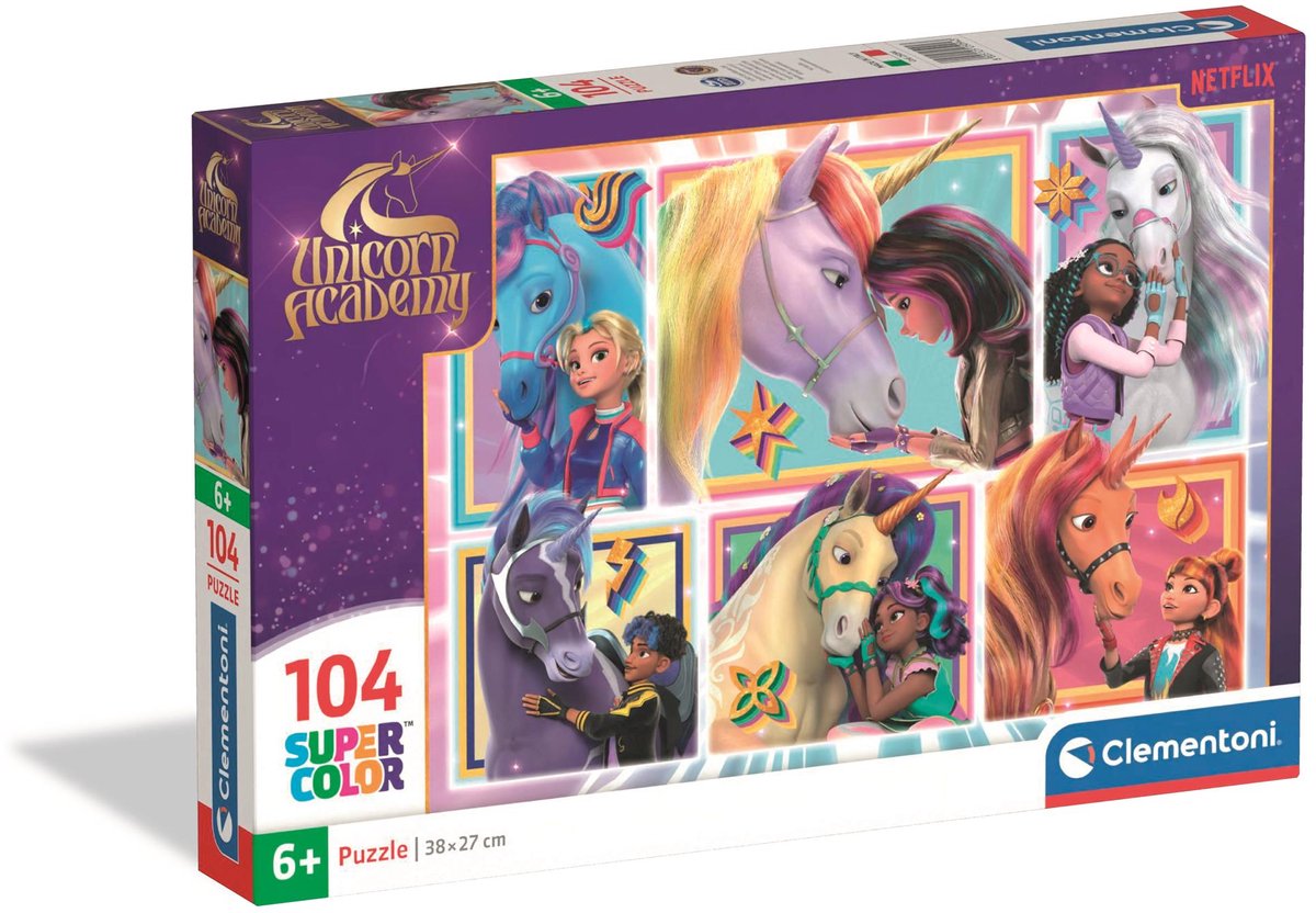 Clementoni Puzzle Einhorn-Akademie – 6 Porträts, 104 Teile.