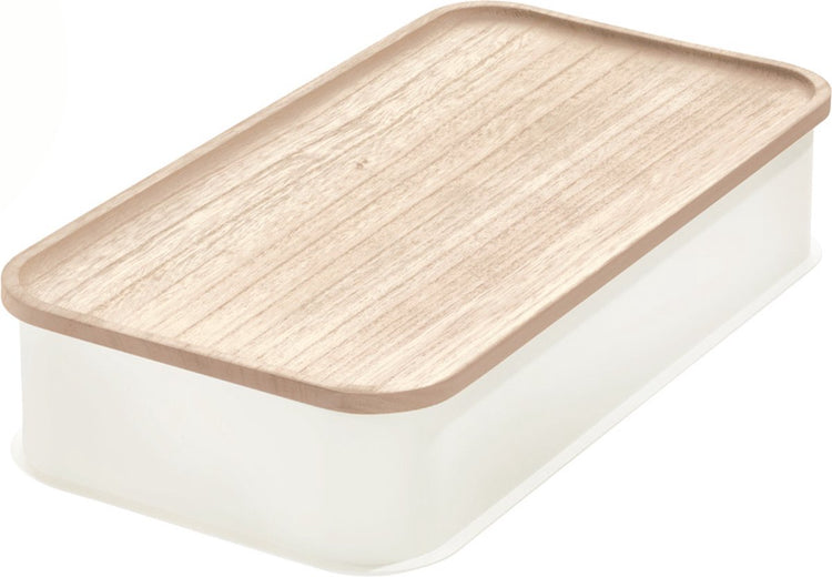 Idesign weiße Behälter mit Bambusdeckel – 08641eu – stapelbar, mit Deckel, BPA-frei