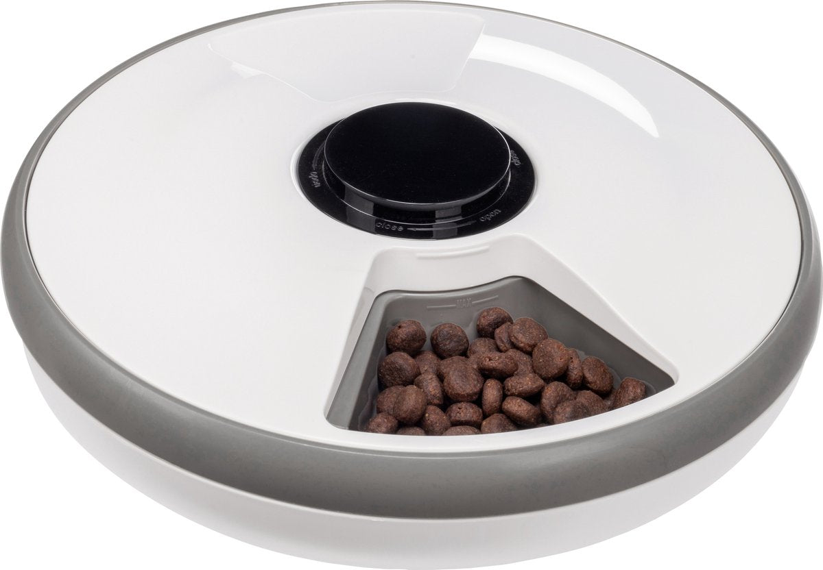 Automatische Futterbar Flamingo für Hunde und Katzen – Futterautomat für Nass- und Trockenfutter – mit Timer-Kühlelement – 6 Mahlzeiten – Modell Labo – Weiß
