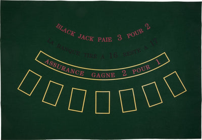 Longfield Black Jack Teppich 130 x 90 cm – grüner Filz – Casino-Spielzubehör für Zuhause – Engelsherz