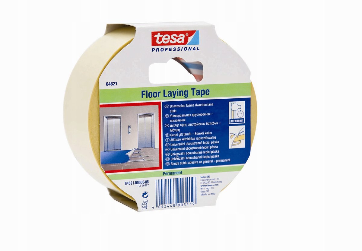 Tesa doppelseitiges Teppichband – transparent, 50 mm x 50 m