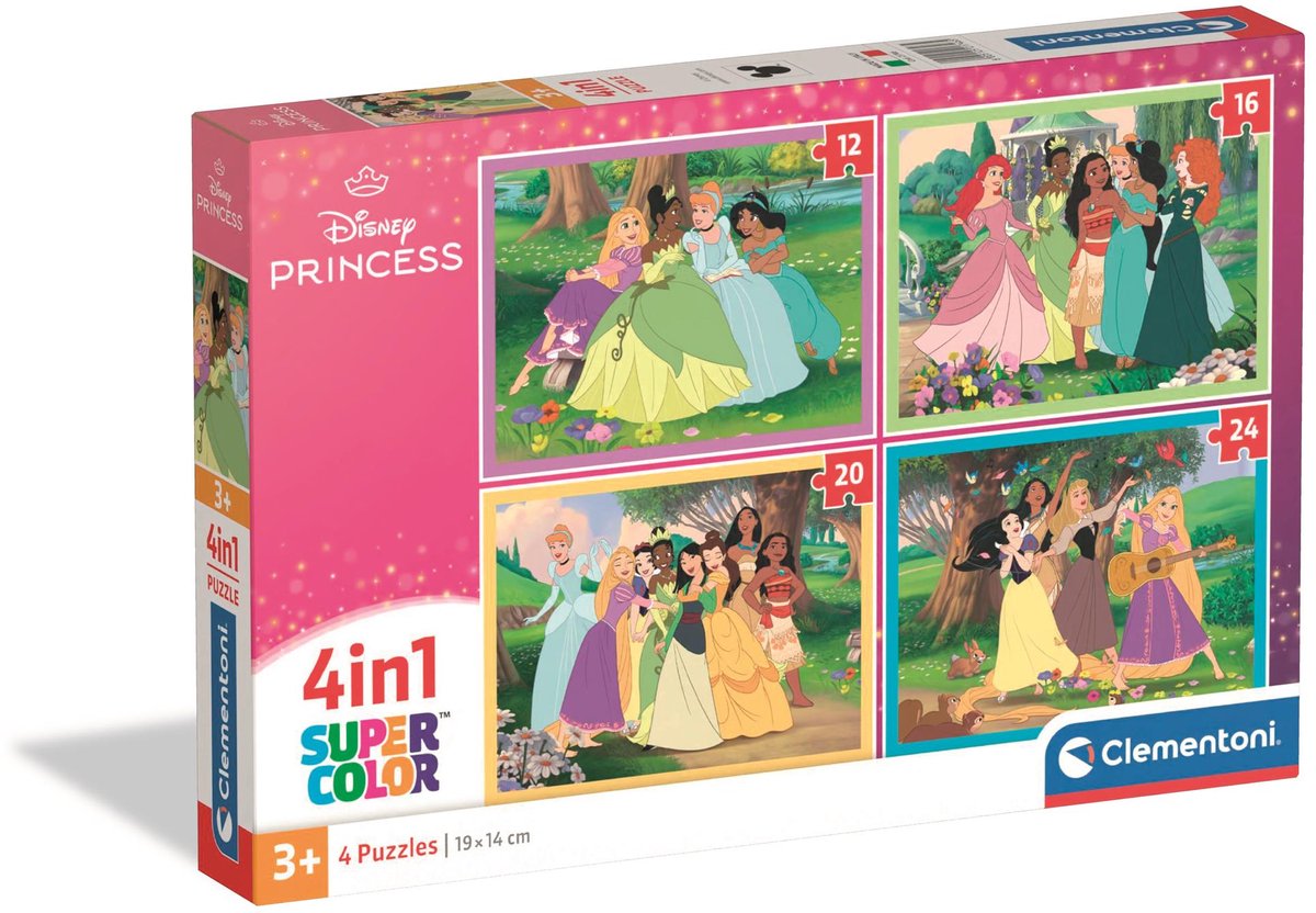 Clementoni – Kinderpuzzle 4 in 1 – Disney Prinzessin – 12, 16, 20 und 24 Teile – Puzzle ab 3 Jahren