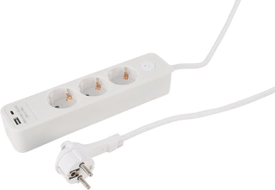 Q-Link-Steckdosenleiste – 3-fach – geerdet – mit Flachstecker – USB A C – 3 x 1,5 mm² – 1,5 m – weiß