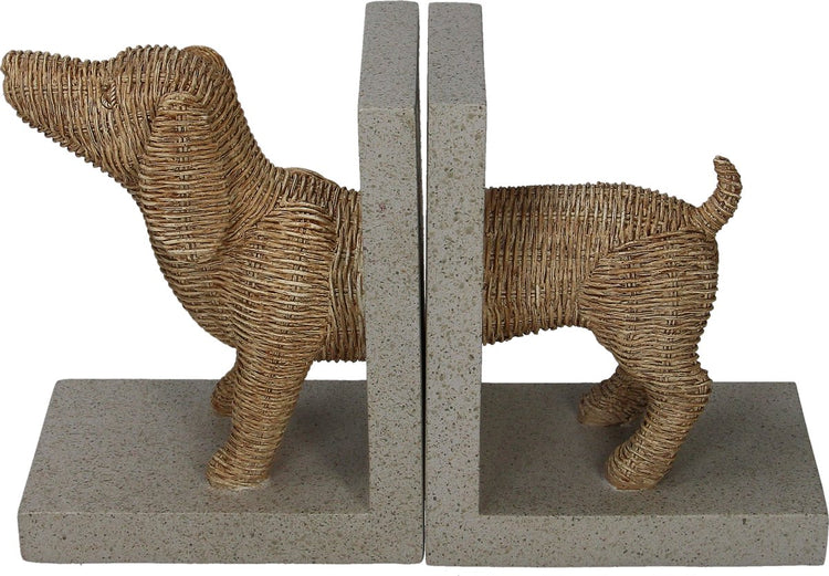 HD-Buchstütze Dackel, Naturgeflecht-Optik, 25,5 x 8,8 x 15,5 cm, 2er-Set