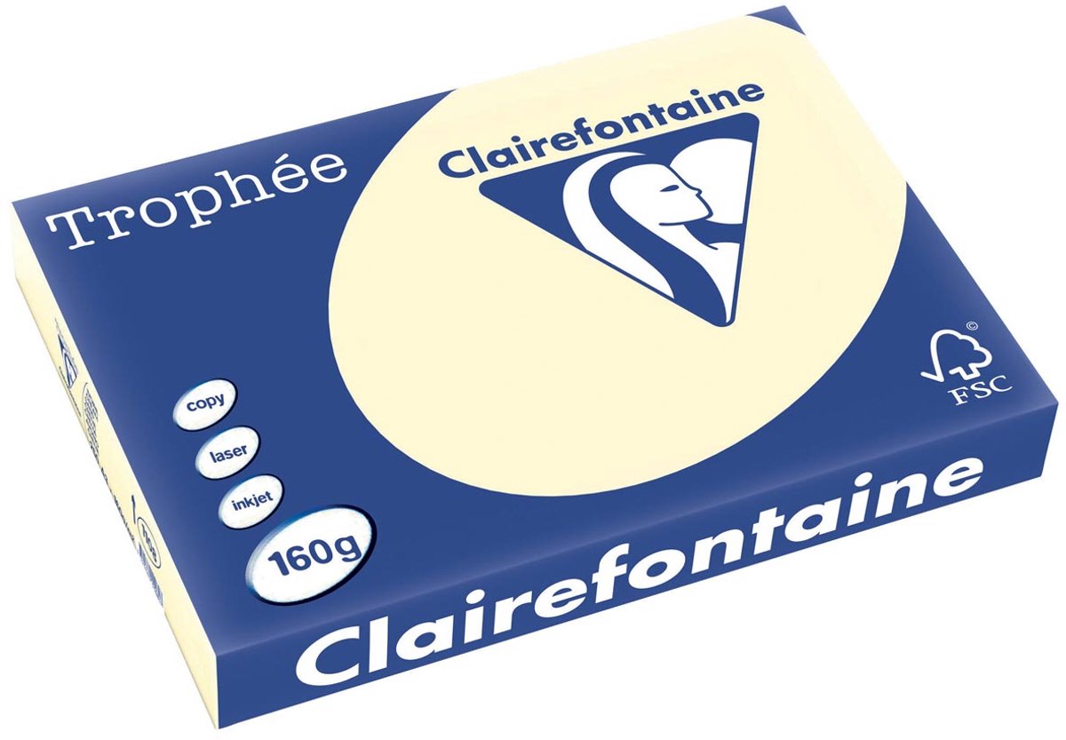 Clairefontaine Trophäe Pastell, farbiges Papier, A3, 160 g, 250 Blatt, Creme