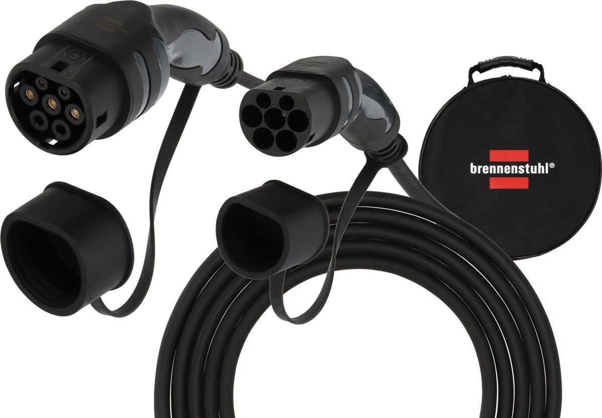 Brennerstuhl EV Typ 2 Ladekabel 11 kW (E-Mobilität Typ 2 Ladekabel 7 m, IP55, 3-phasig, Mode 3 Ladekabel mit Tasche für Elektro-Hybridfahrzeuge)