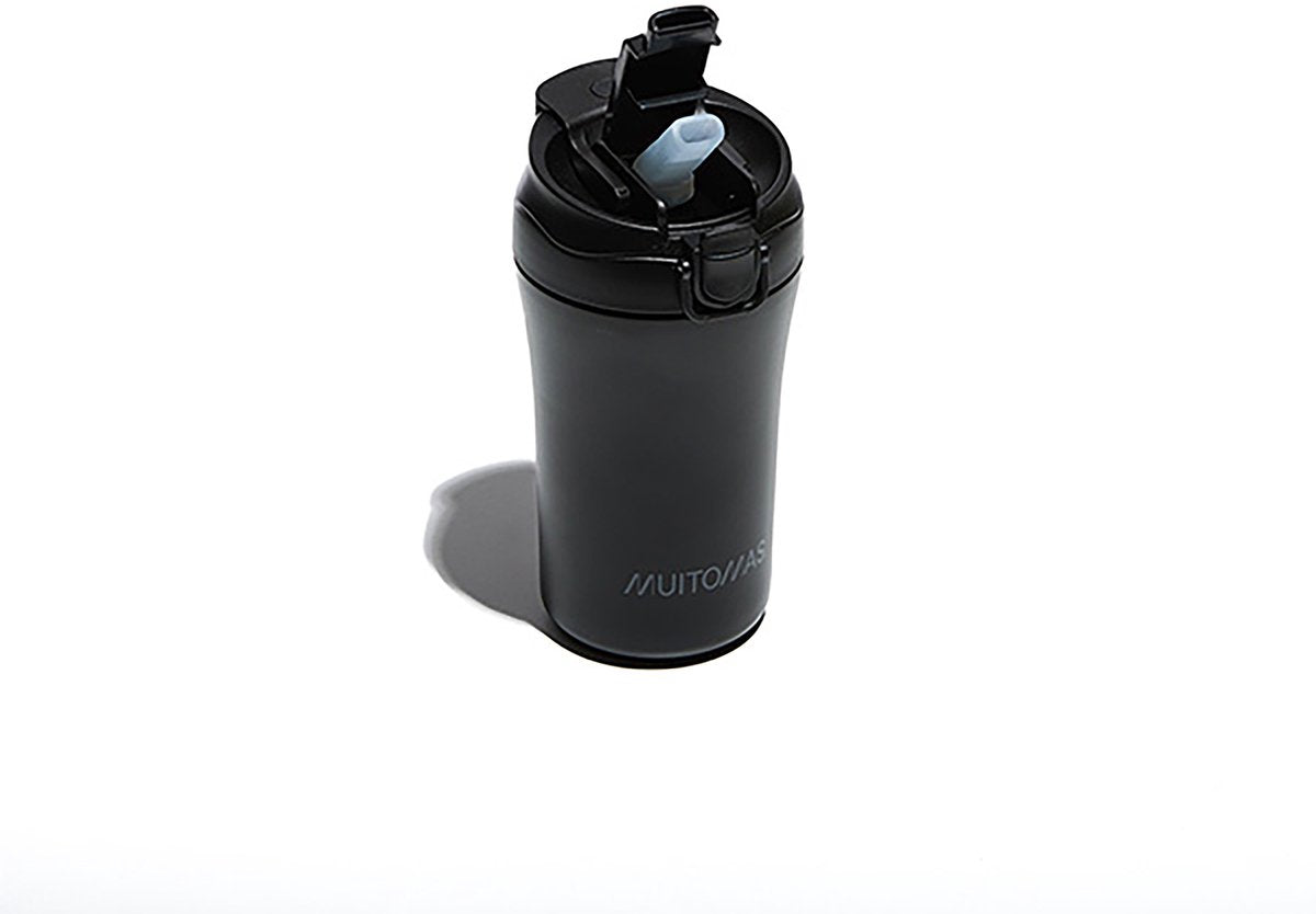 Muitomas Thermoflasche – doppelt isolierter Liner – 350 ml – Verschlussverschluss – 12 Stunden heiße oder 24 Stunden kalte Getränke – schwarz