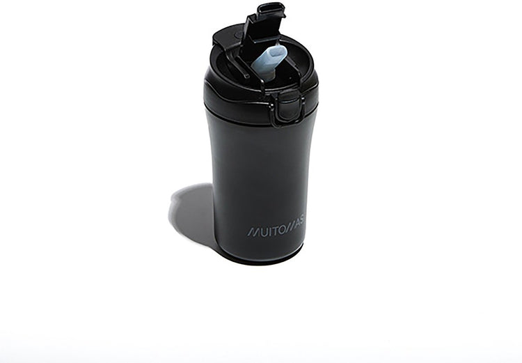 Muitomas Thermoflasche – doppelt isolierter Liner – 350 ml – Verschlussverschluss – 12 Stunden heiße oder 24 Stunden kalte Getränke – schwarz