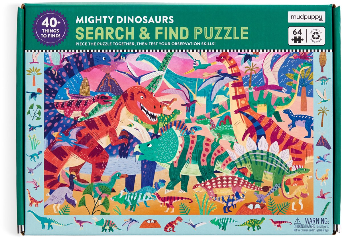 Mudpuppy Wimmelbildpuzzle – mächtige Dinosaurier – 59 x 39 cm – 64 Teile – 4 Jahre