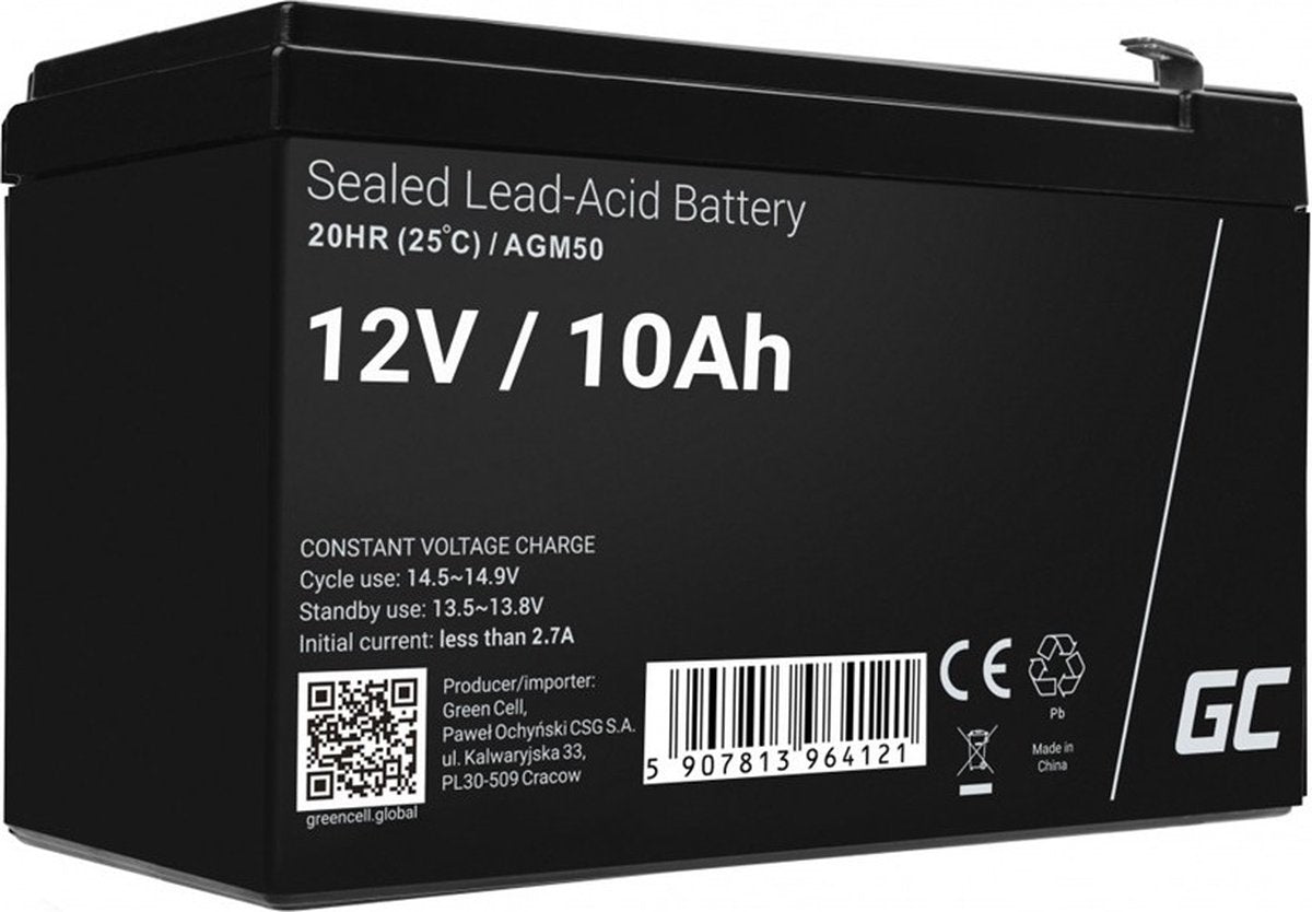 Green Cell 12V 10Ah 10000mAh VRLA AGM-Batterie