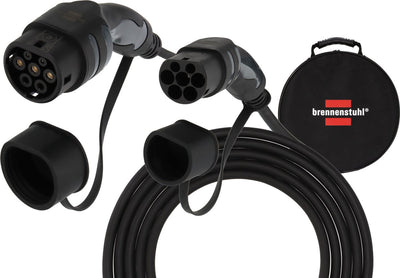 Brennerstuhl EV Typ 2 Ladekabel 22 kW (E-Mobilität Typ 2 Ladekabel 5 m, IP55, 3-phasig, Mode 3 Ladekabel mit Tasche für Elektro-Hybridfahrzeuge)