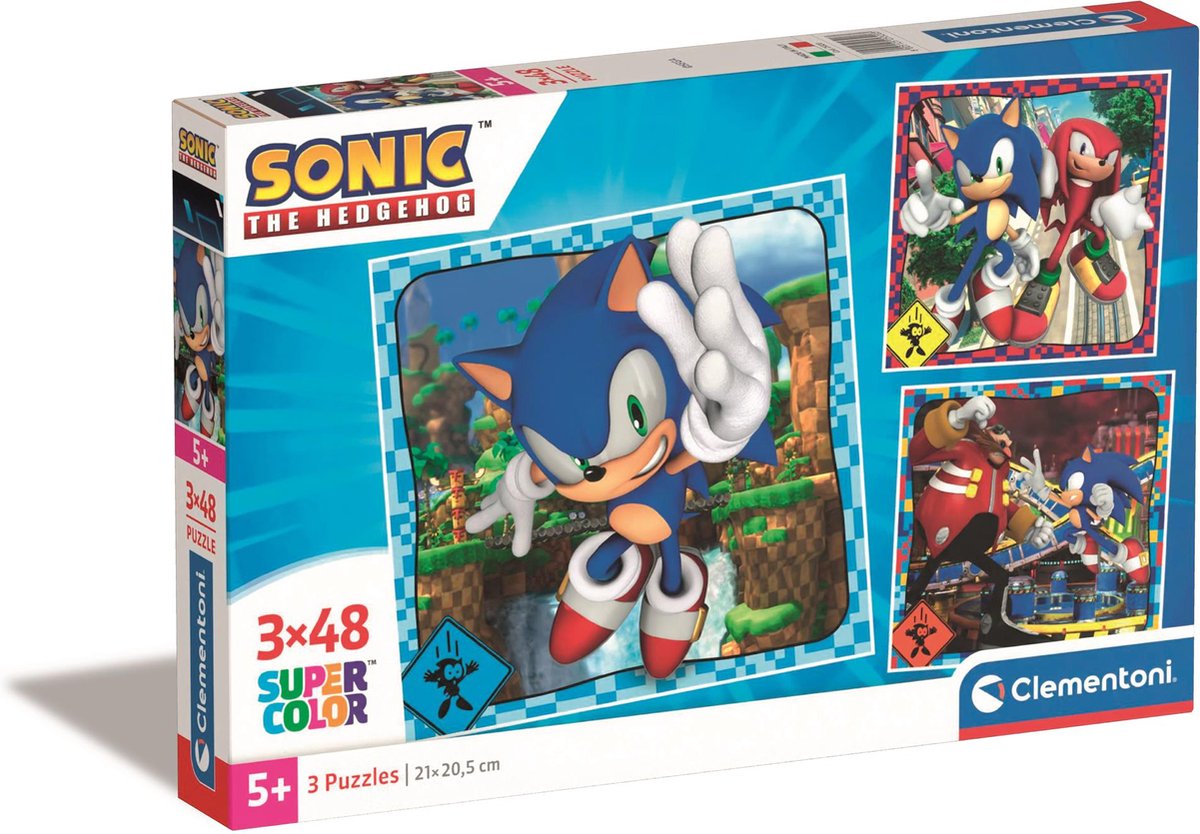 Clementoni Jigsaw Puzzle Super Color Square Sonic, 3x48st.