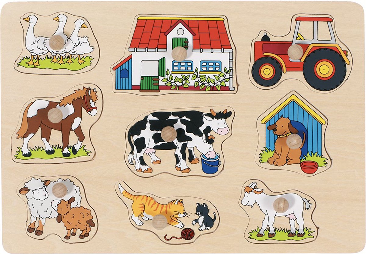 Goki Holz Noppen Puzzle Farm, 9st.